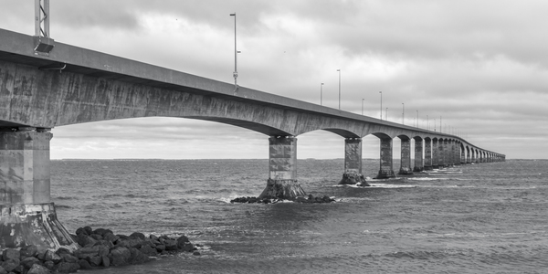 Confederation bridge in black and white wide view PEI Digital Download