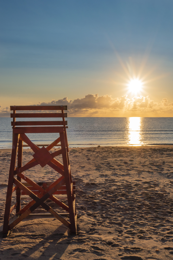 Lifeguard chair with early morning PEI beach sunrise. Digital Download