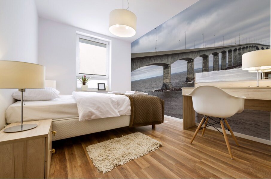 Confederation bridge wide view cloudy Mural print