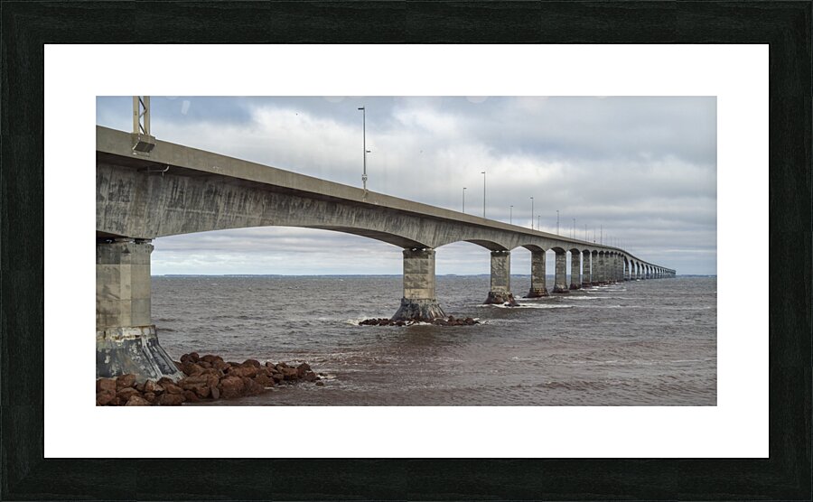 Confederation bridge wide view cloudy Picture Frame print