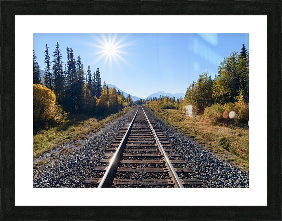 Banff Train tracks with sun 2 Picture Frame print