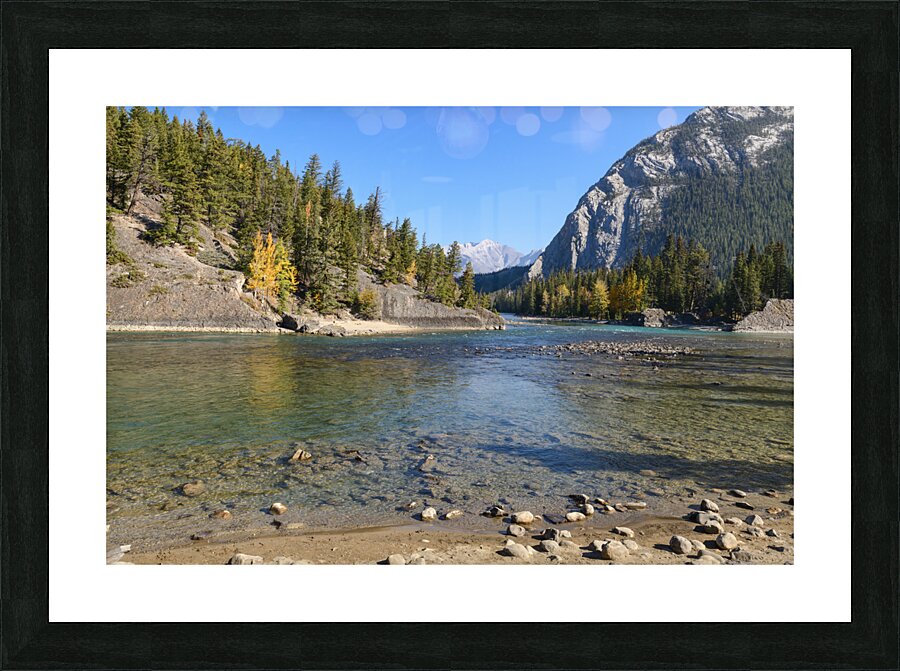 Banff Bow River shore and mountains Picture Frame print