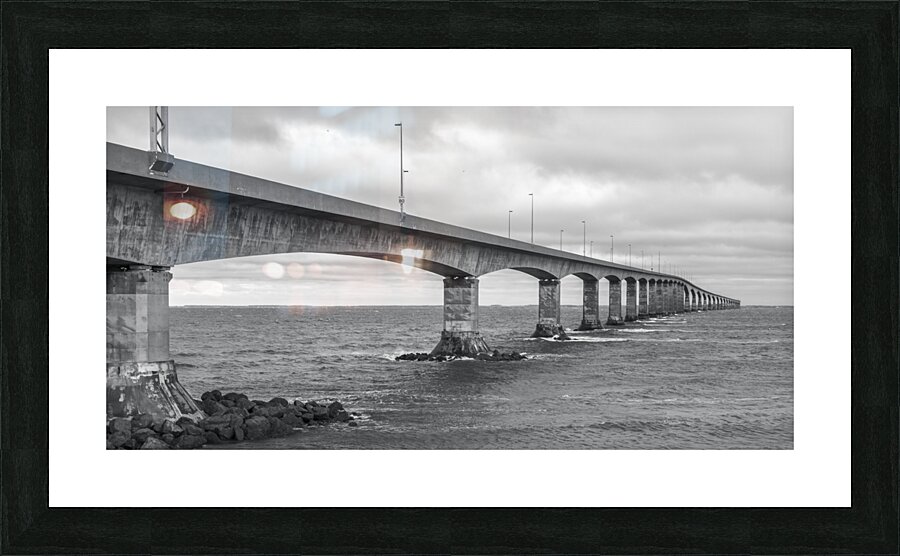 Confederation bridge in black and white wide view PEI Picture Frame print