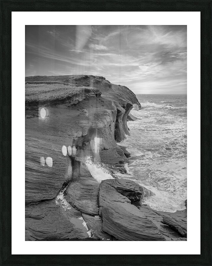 Iles De La Madeleine cliffs black and white Picture Frame print