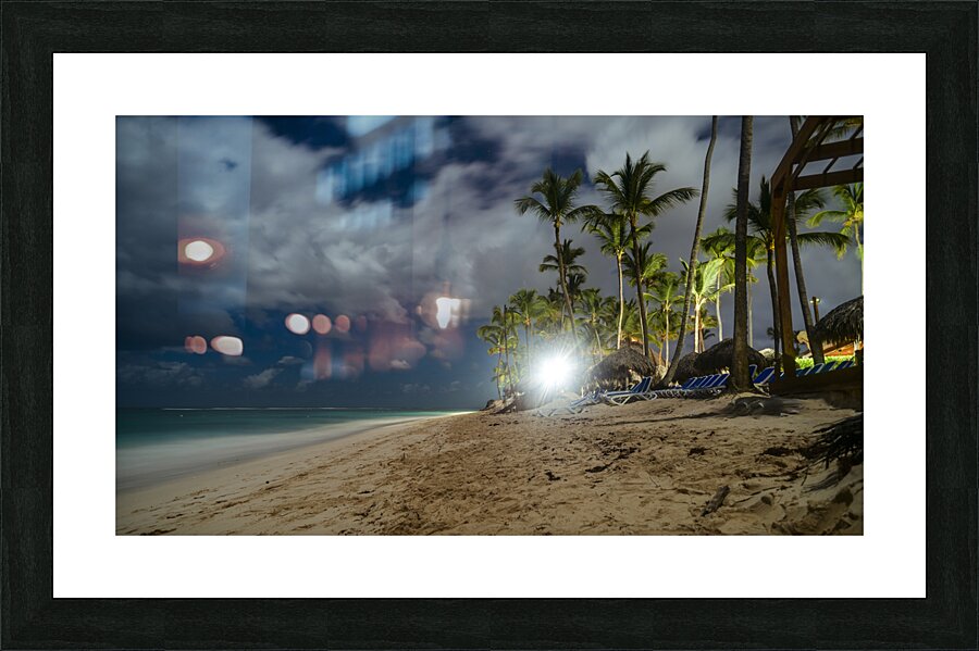 Resort beach at night Picture Frame print