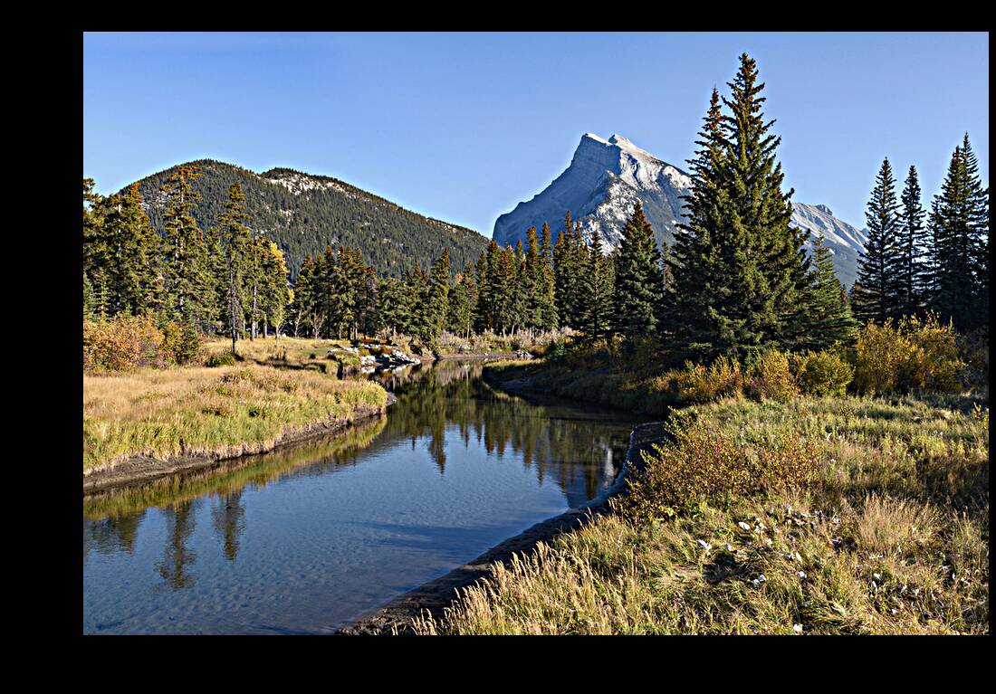 Bow River banks Banff mountains Reproduction