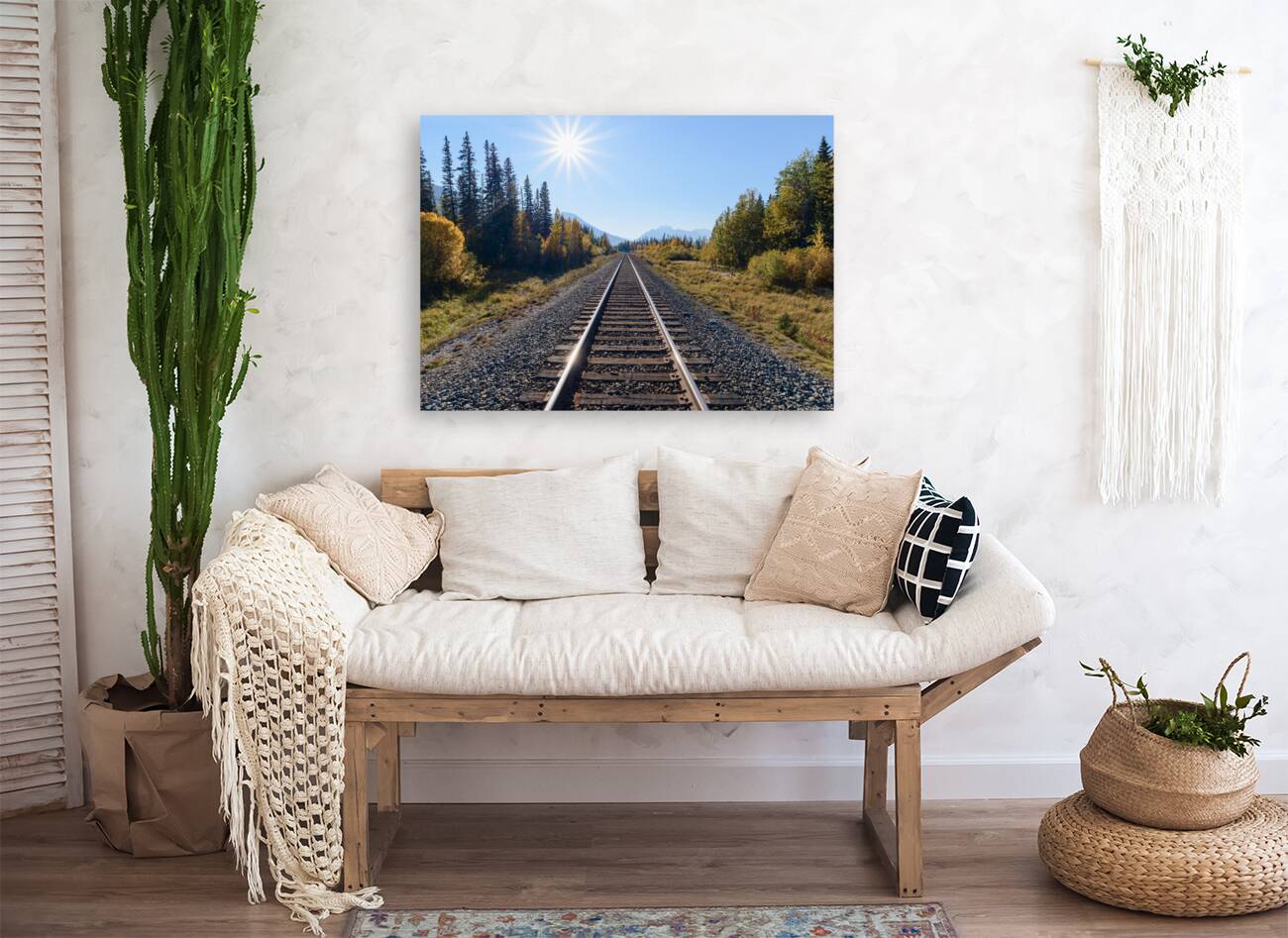 Banff Train tracks with sun 2 Reproduction