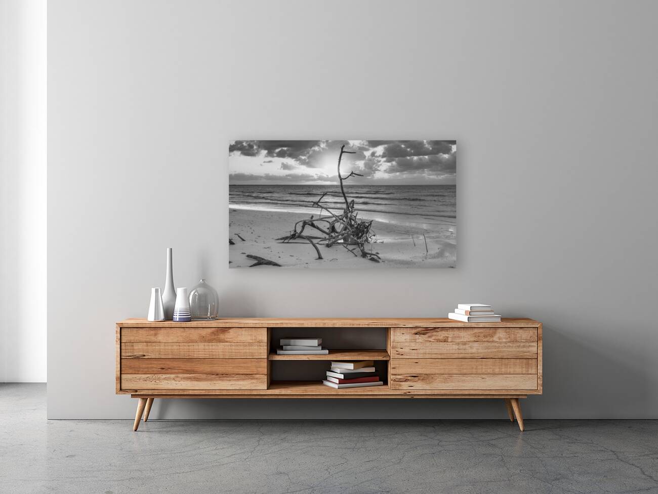 driftwood sunset bw Reproduction