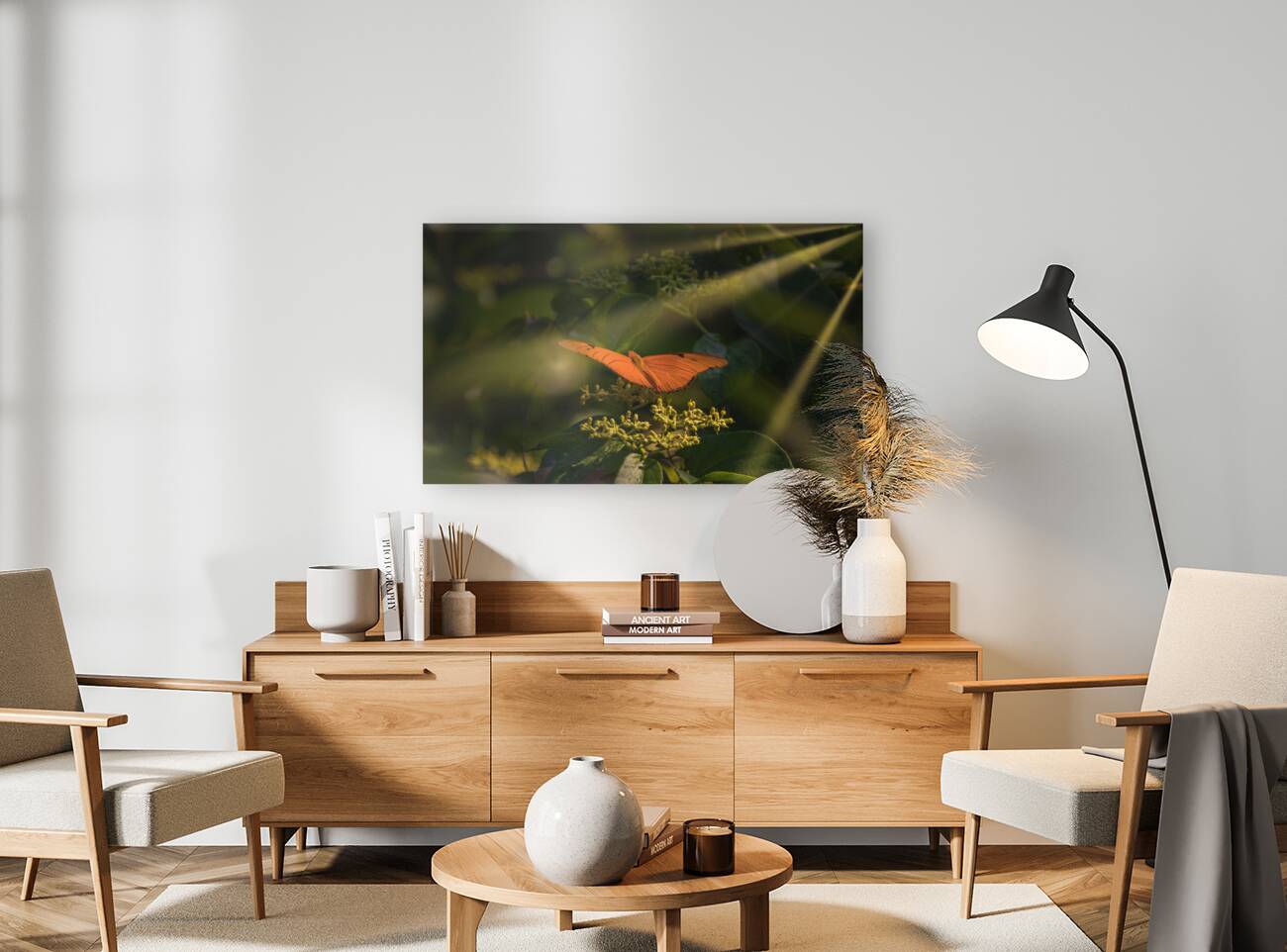 orange butterfly sunrays Reproduction