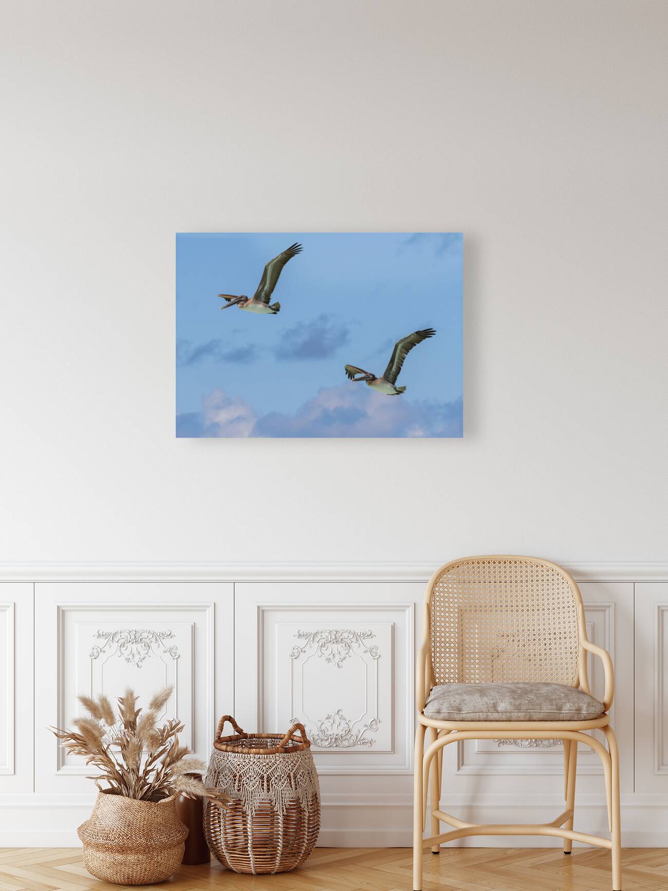 Two Cuban Pelicans in flight 2 Reproduction