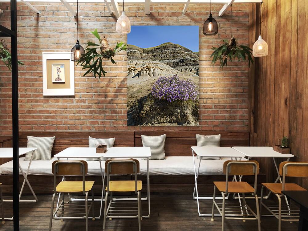 Hoodoos rocks with purple flowers Reproduction