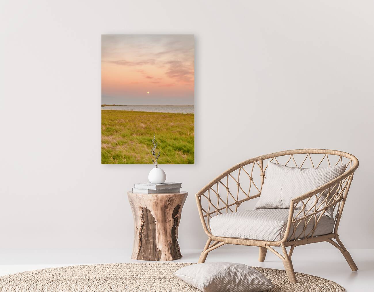 Isle De Madeleine moonrise at sunset  2 Reproduction