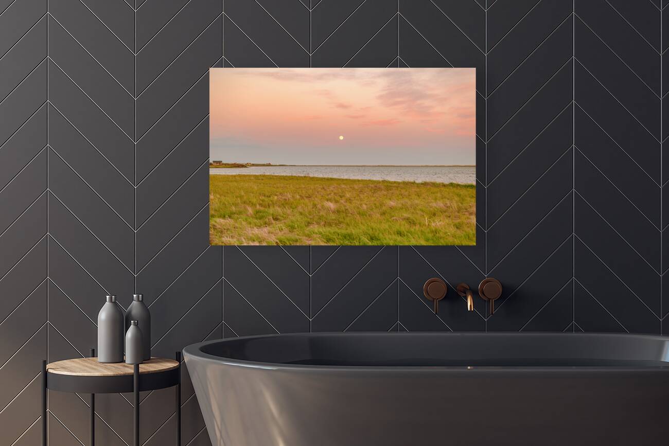 Isle De Madeleine moonrise at sunset Reproduction