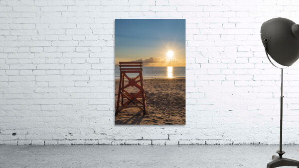 Lifeguard chair with early morning PEI beach sunrise. Wall Preview