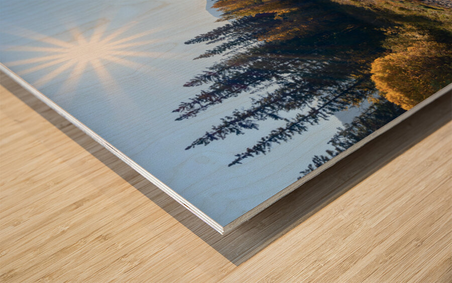 Banff Train tracks with sun 2 Wood print