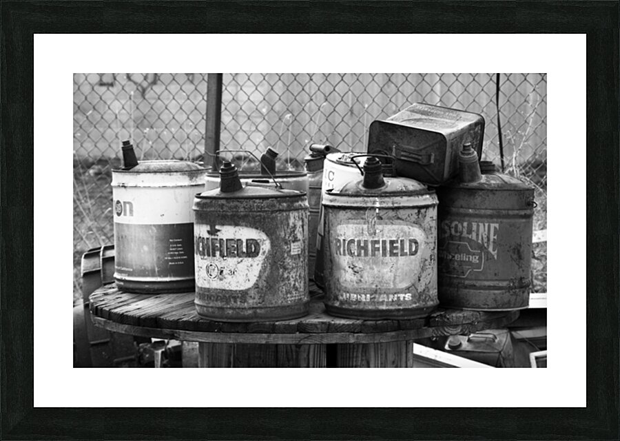 Black and White Vintage Gasoline Cans by Aurelia Schanzenbacher