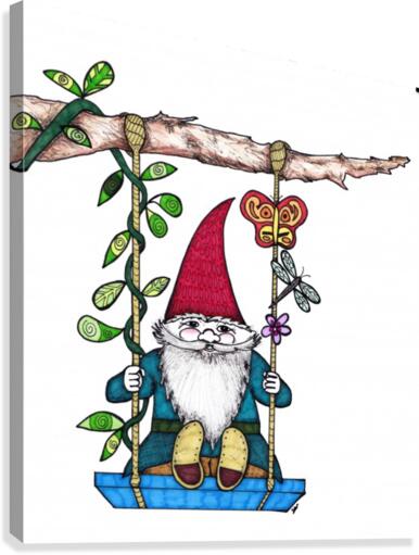 Gnome on a Swing Canvas Print