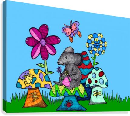 Mushroom mouse (blue background) Canvas Print