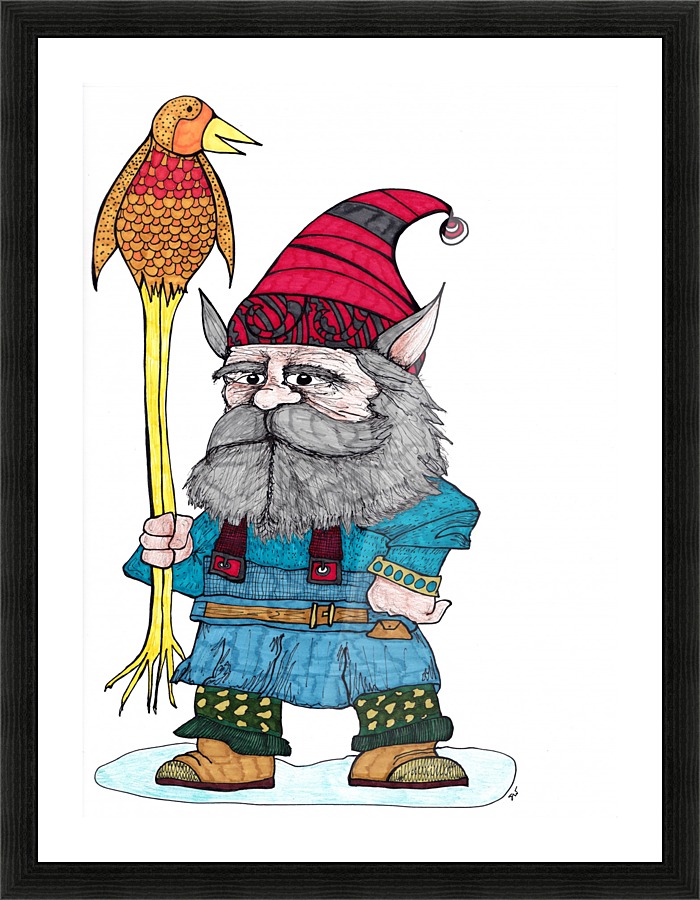 Gnome with Bird Picture Frame print
