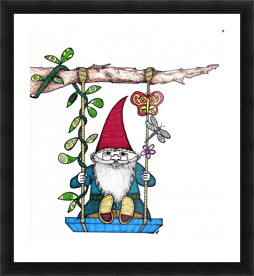 Gnome on a Swing Picture Frame print