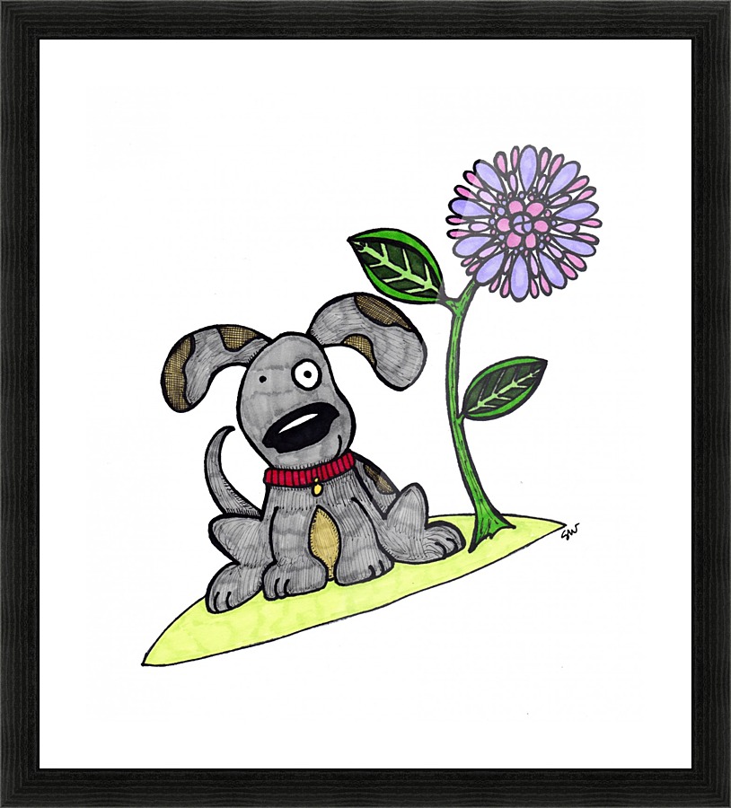 Puppy Flower Picture Frame print