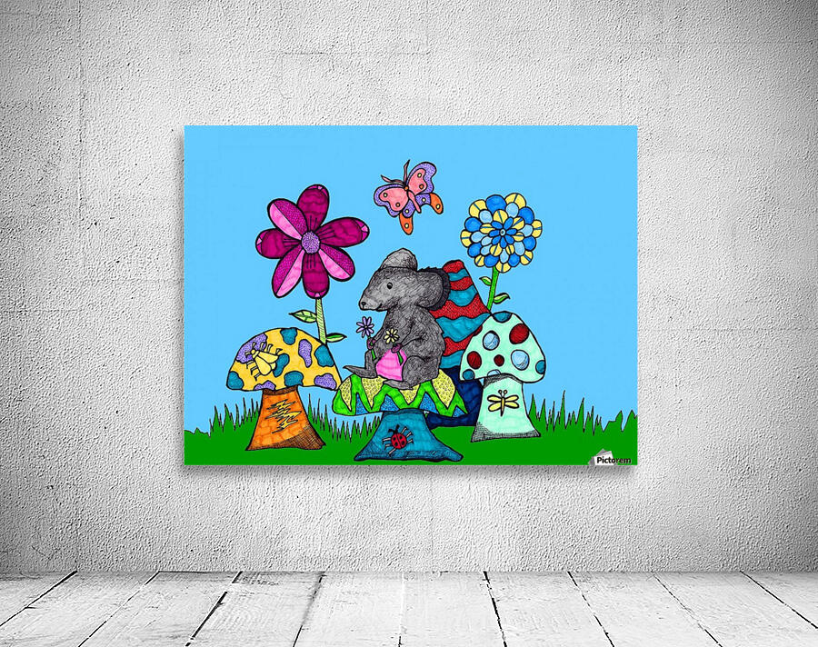 Mushroom mouse (blue background) Wall Preview