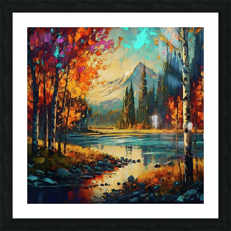landscape with trees and river Picture Frame print