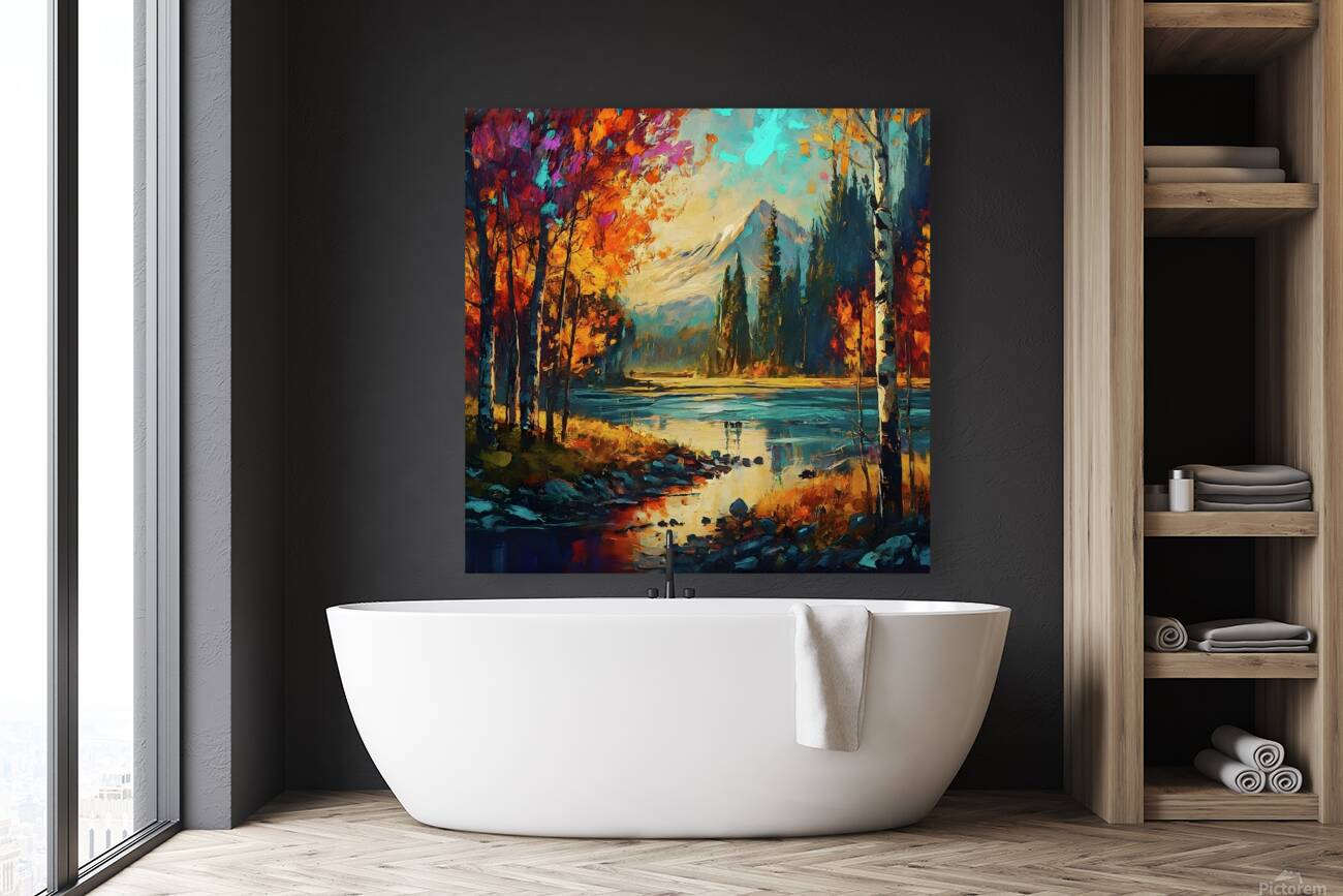 landscape with trees and river Reproduction