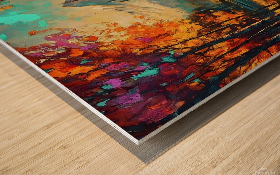 landscape with trees and river Wood print