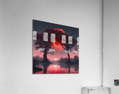 The red moon at twilight under large trees on a river of water Acrylic Print