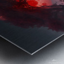 The red moon at twilight under large trees on a river of water Metal print