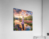 Girl in the stream at sunset Acrylic Print