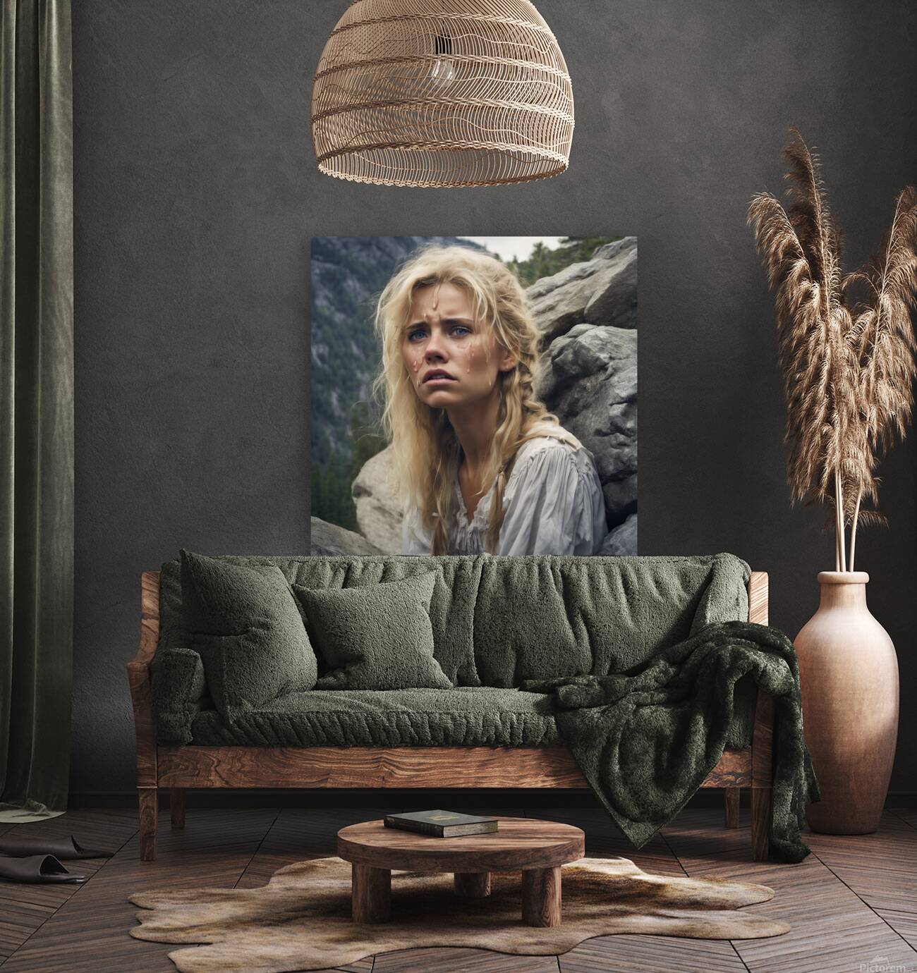 Shy blonde mountain girl on the big rock3 Reproduction