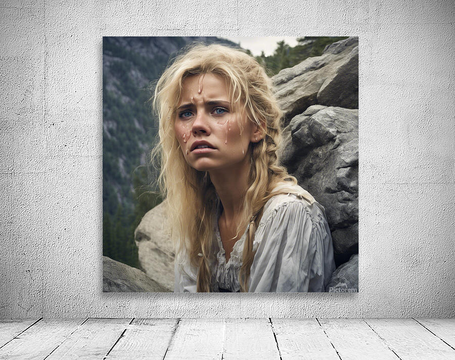 Shy blonde mountain girl on the big rock3 Wall Preview