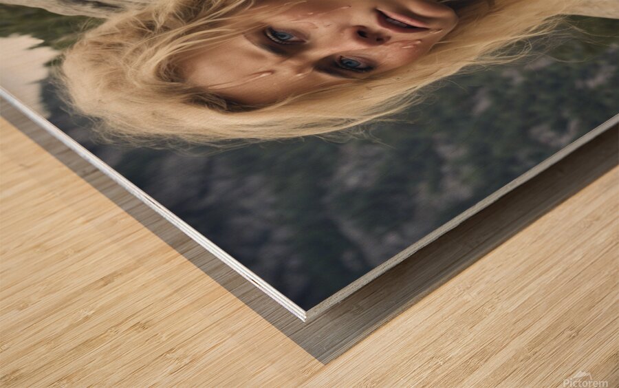 Shy blonde mountain girl on the big rock3 Wood print