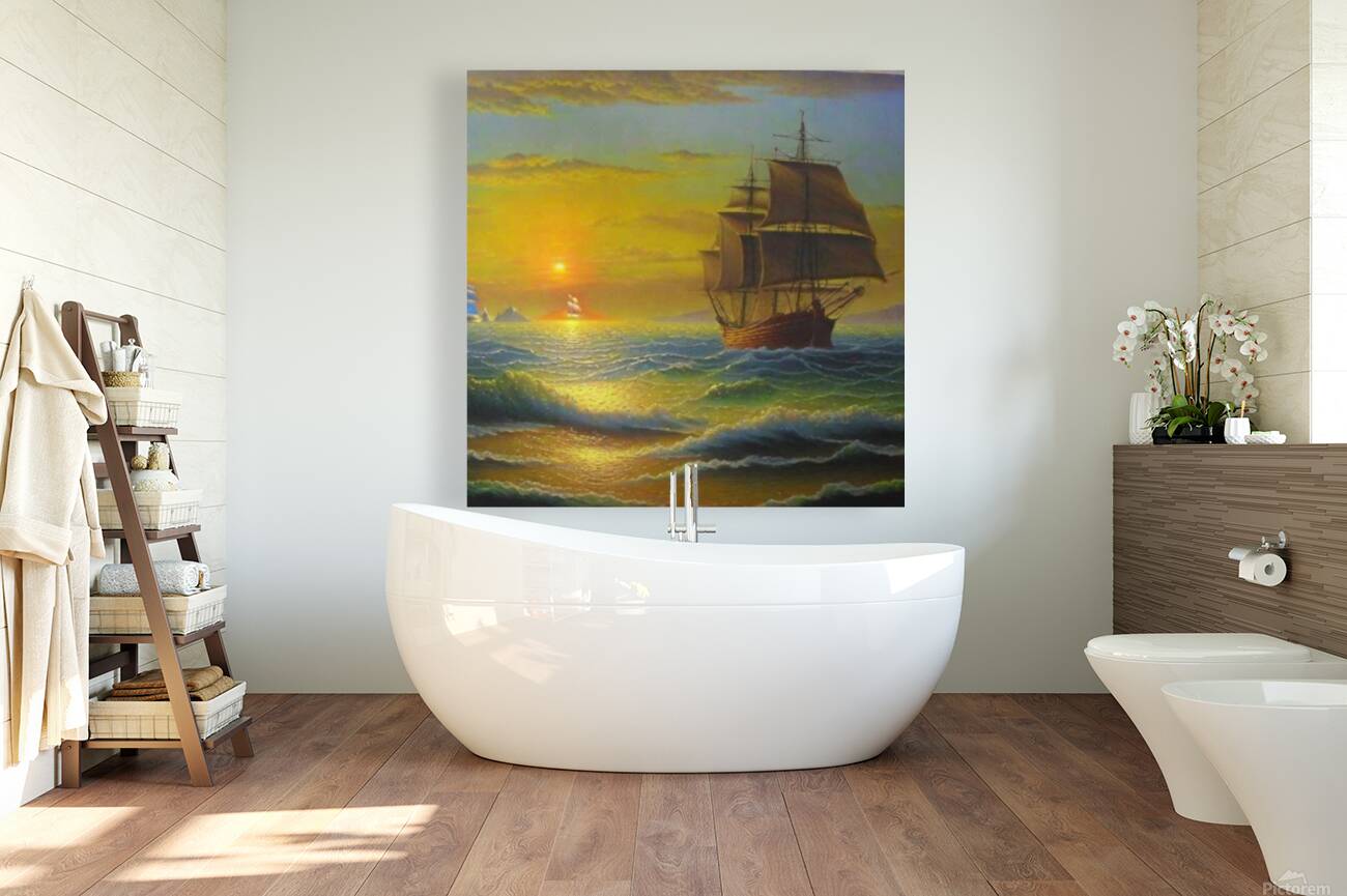 Sailing into Serenity: Sunset Seascape Wall Art Reproduction