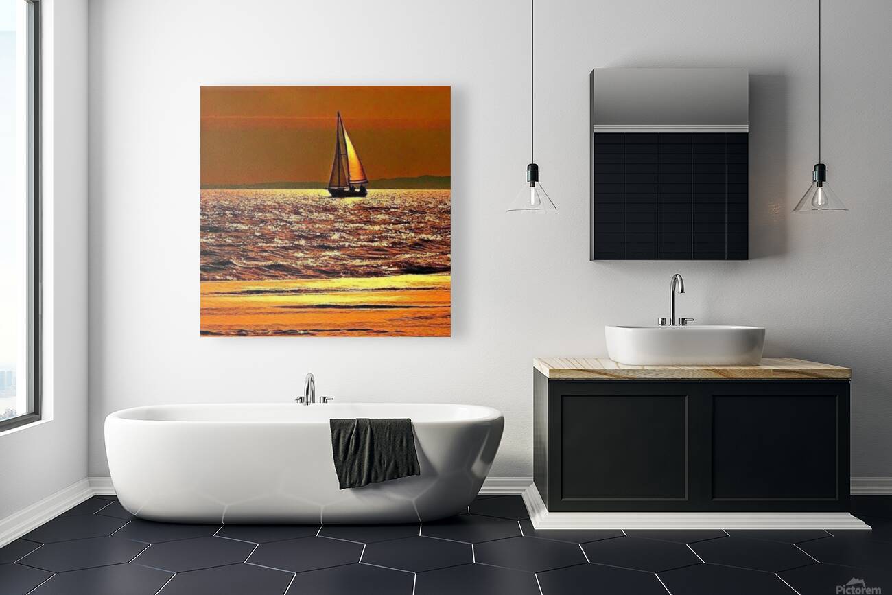 Tranquil Voyage: Sunset Sailboat Wall Art Reproduction