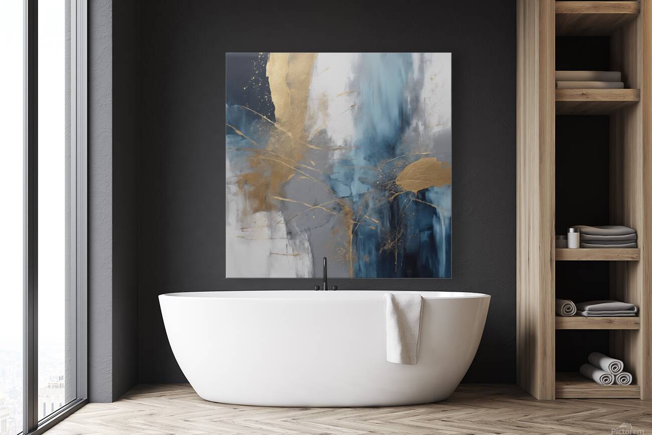 Abstract Wall Art Modern Blue Golden Grey Abstract Picture Large Canvas Prints for Living Room Bedroom Reproduction