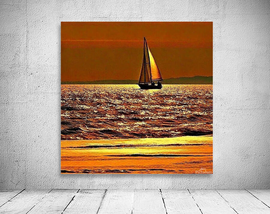 Tranquil Voyage: Sunset Sailboat Wall Art Wall Preview