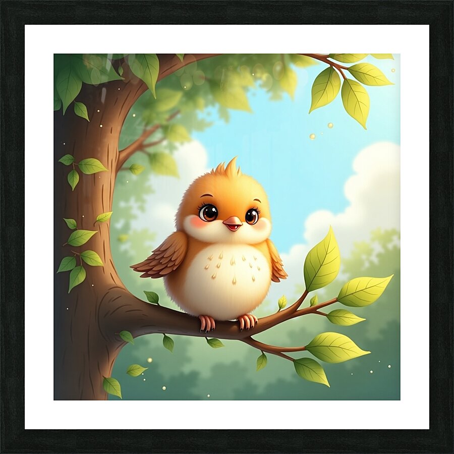 Flux Dev Draw a cute little bird with soft feathe Picture Frame print