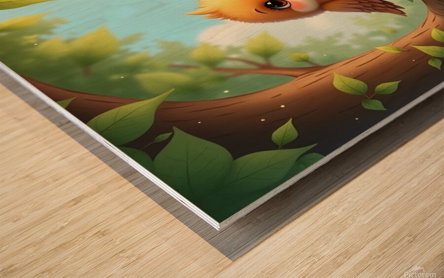 Flux Dev Draw a cute little bird with soft feathe Wood print