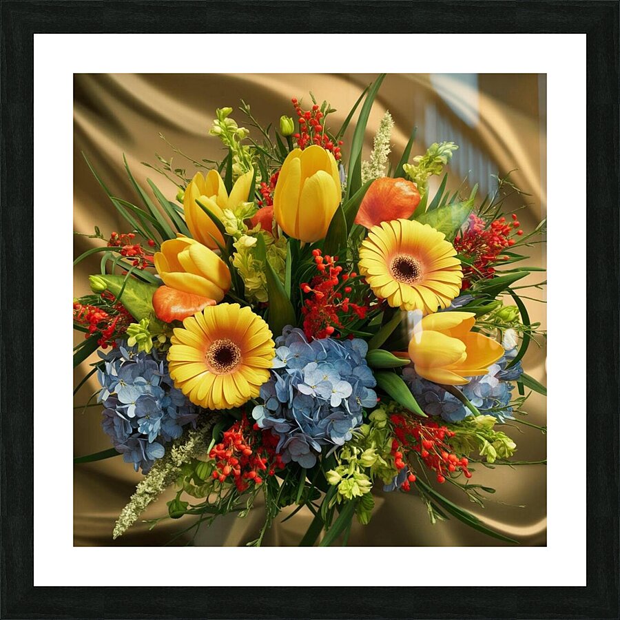 Bright yellow tulips and Gerbera Picture Frame print