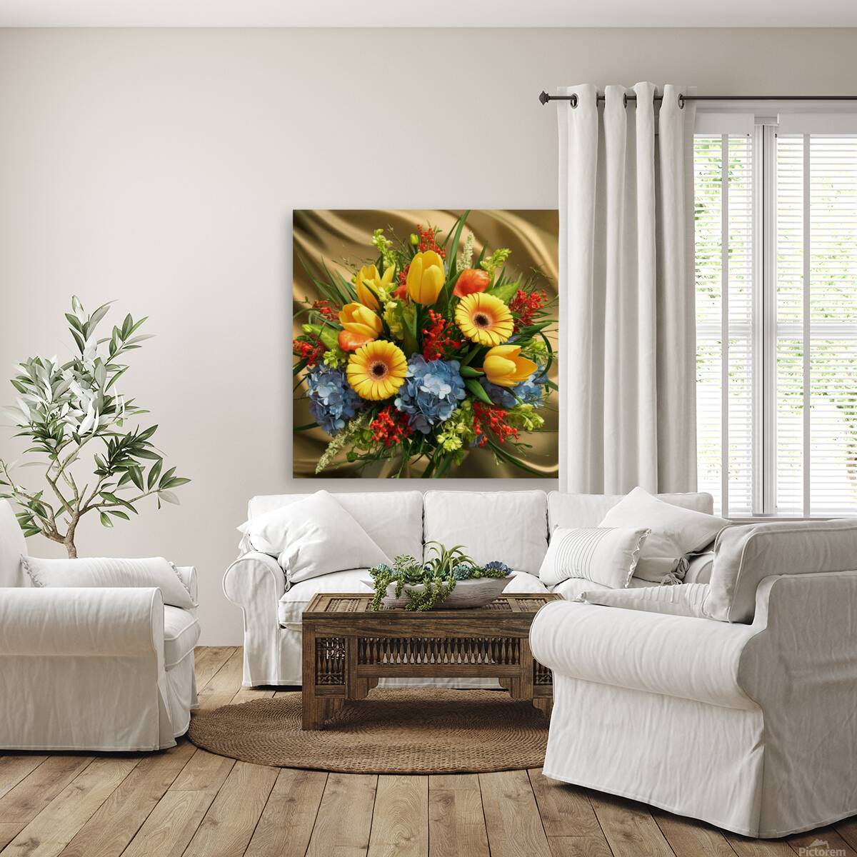 Bright yellow tulips and Gerbera Reproduction