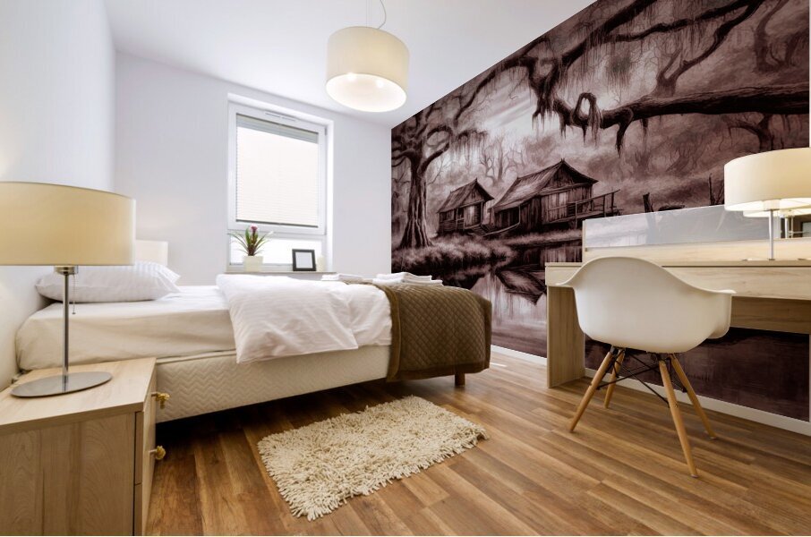 EVIL LIVES HERE.  WIDESCREEN SEPIA  Mural print