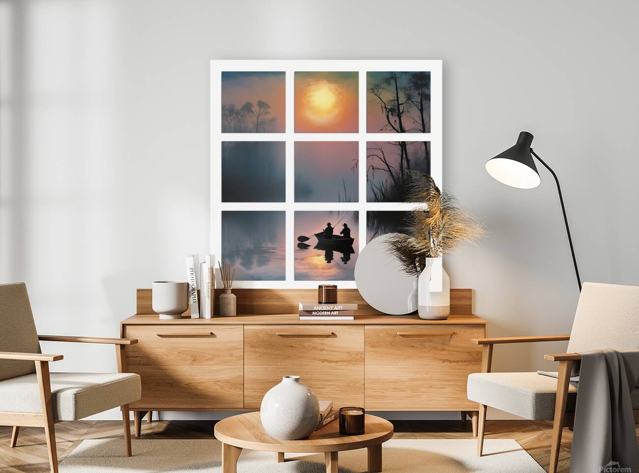 BLURRED MOON    9 PANEL WINDOW FRAMED Reproduction