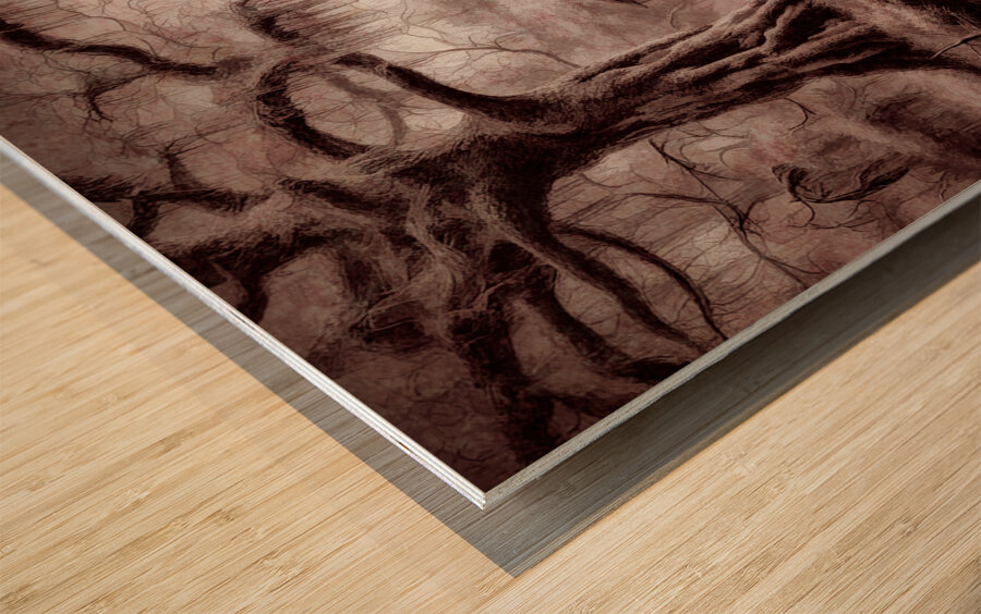 EVIL LIVES HERE.  WIDESCREEN SEPIA  Wood print