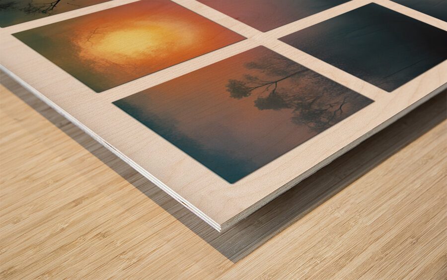 BLURRED MOON    9 PANEL WINDOW FRAMED Wood print