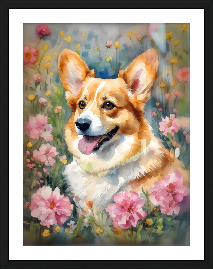 corgi art portrait Picture Frame print