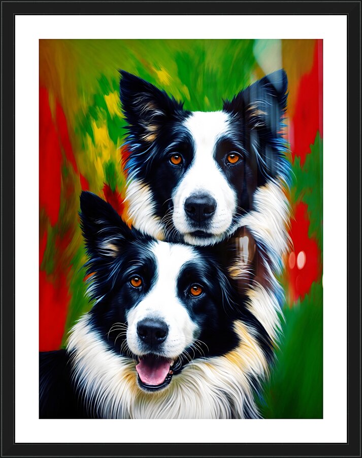 border collie duo pop art portrait by Lumina Dream Studio Wall Art
