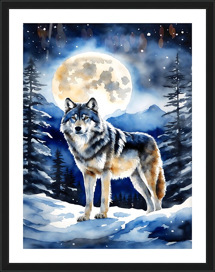wolf art night portrait Picture Frame print